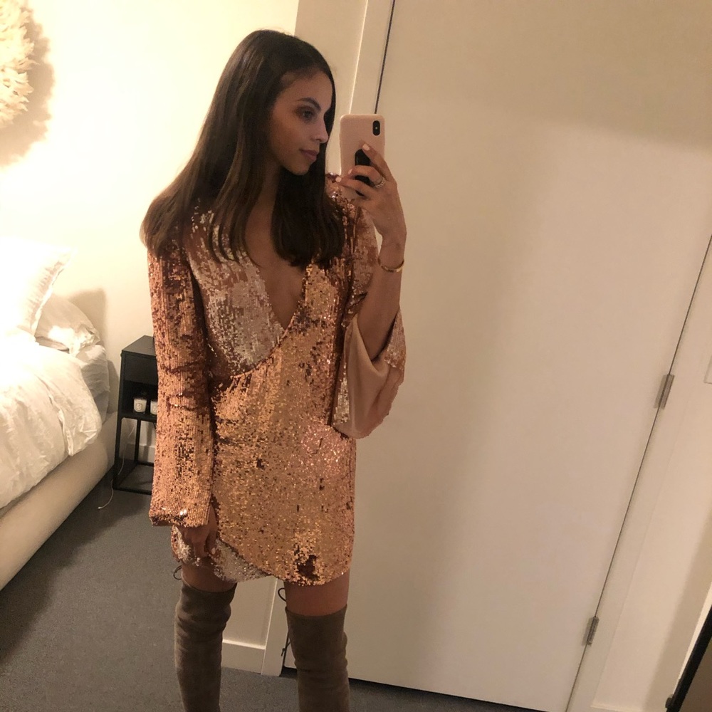 Retrofete Pink Sequin Wrap Dress